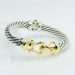 David Yurman 10mm Gold Buckle Bracelet With Garnet And Green Onyx